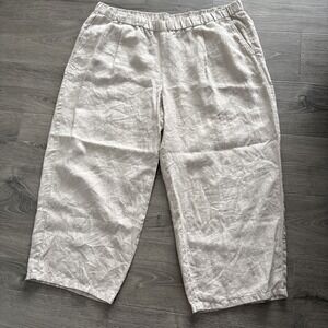 Eileen Fisher 100% Organic Linen Pull On Elastic Waist Pants size 2X light tan